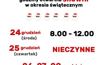 Okres świąteczny, godziny otwarcia siłowni